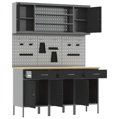Work Cabinet with Drawer 7 pcs Black Engineered Wood and Steel
