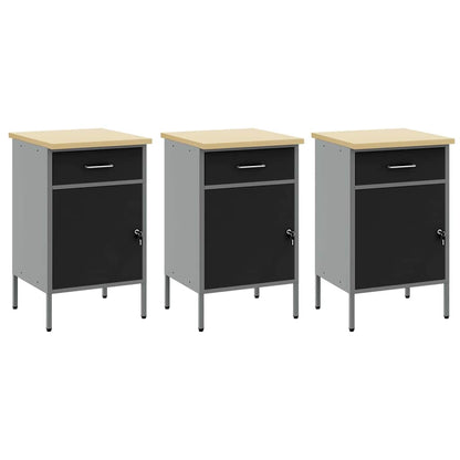 Work Cabinet with Drawer 7 pcs Black Engineered Wood and Steel