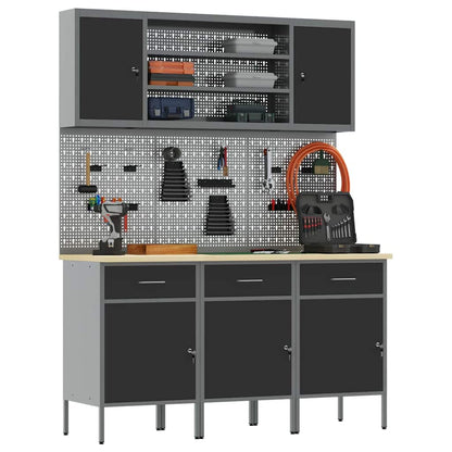 Work Cabinet with Drawer 7 pcs Black Engineered Wood and Steel