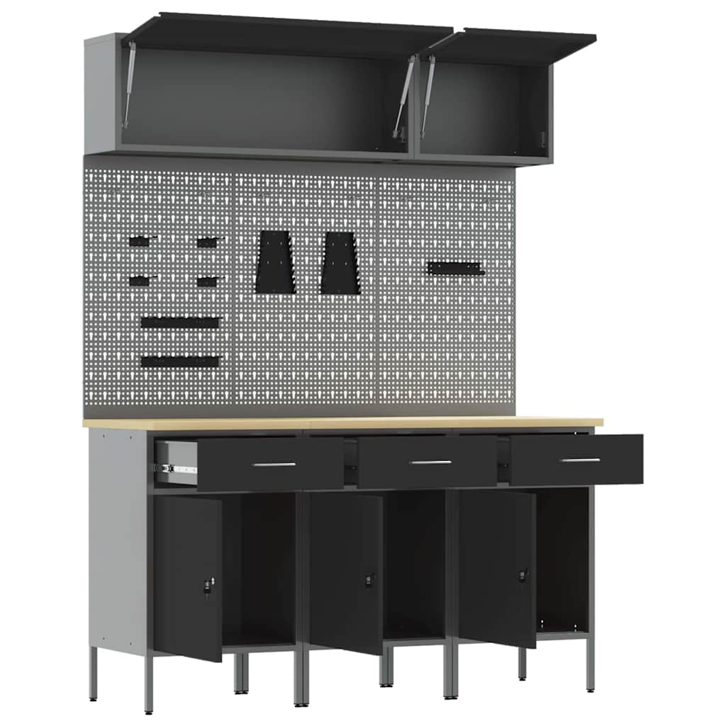 Work Cabinet Set with Drawer with Storage Manual 8 pcs Black