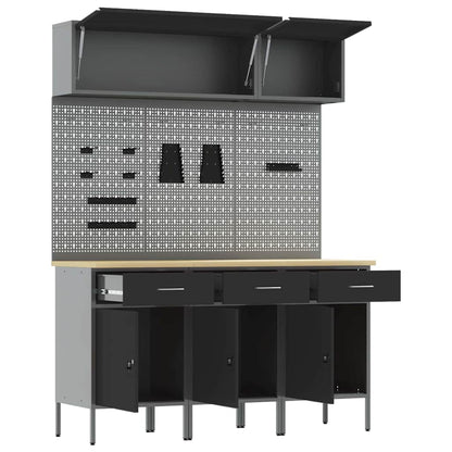 Work Cabinet Set with Drawer with Storage Manual 8 pcs Black