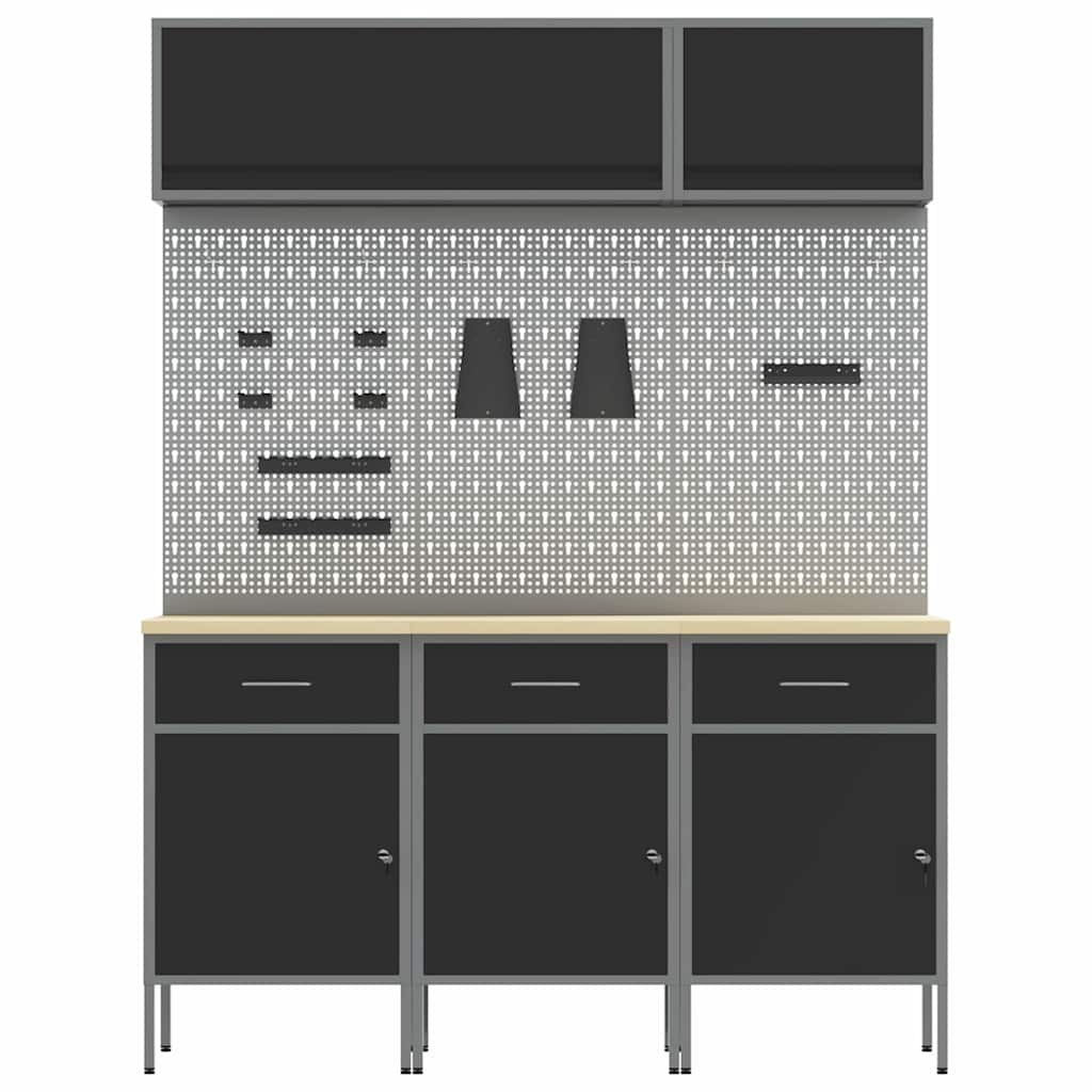 Work Cabinet Set with Drawer with Storage Manual 8 pcs Black