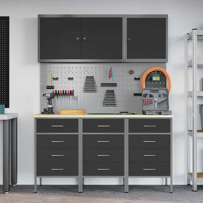Work Cabinet with Drawer 8 pcs Black Engineered Wood and Steel