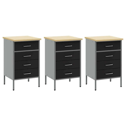 Work Cabinet with Drawer 8 pcs Black Engineered Wood and Steel