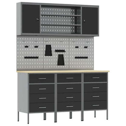 Work Cabinet with Drawer 7 pcs Black Engineered Wood and Steel