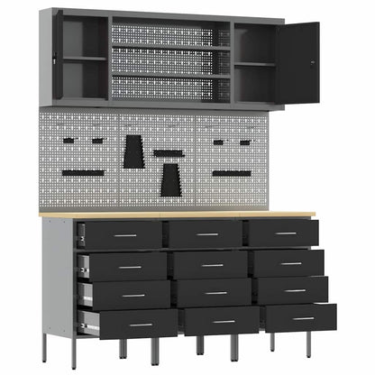 Work Cabinet with Drawer 7 pcs Black Engineered Wood and Steel