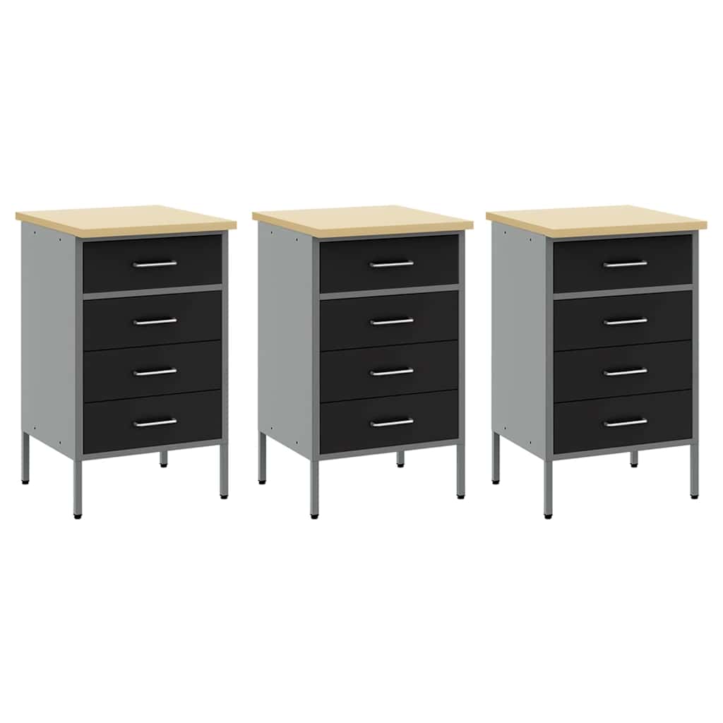 Work Cabinet with Drawer 7 pcs Black Engineered Wood and Steel