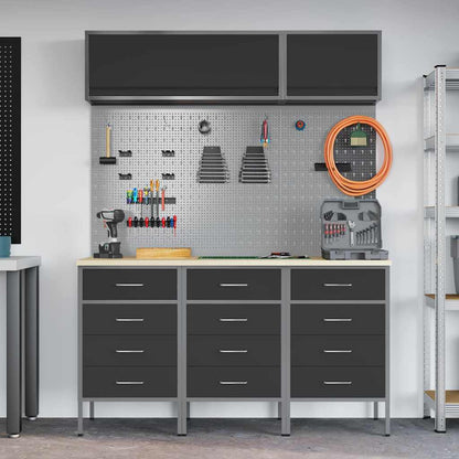 Work Cabinet Set 8 pcs Black Steel and Engineered Wood