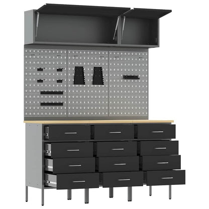 Work Cabinet Set 8 pcs Black Steel and Engineered Wood