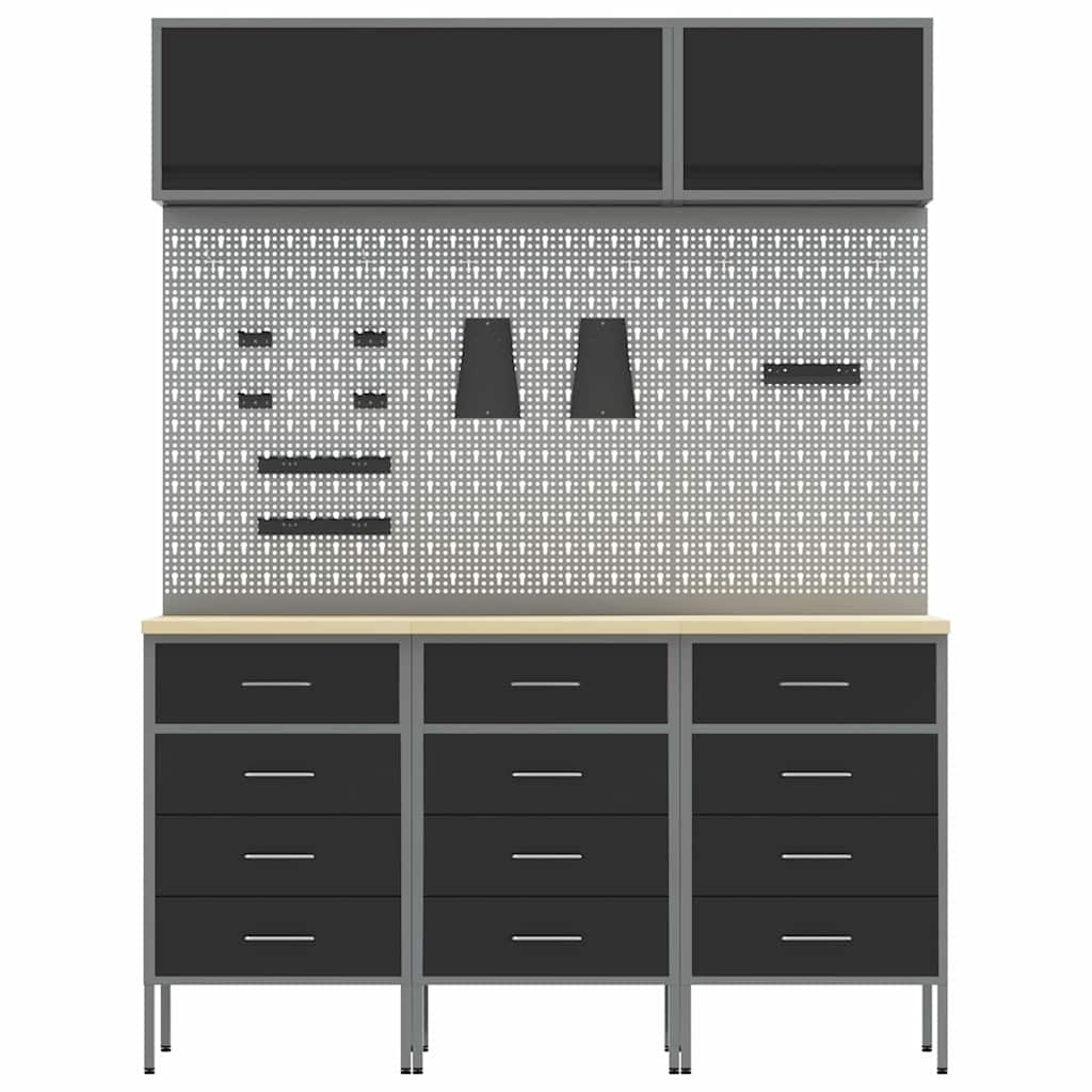 Work Cabinet Set 8 pcs Black Steel and Engineered Wood