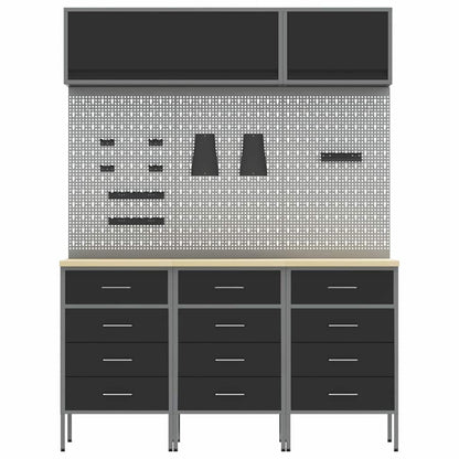 Work Cabinet Set 8 pcs Black Steel and Engineered Wood