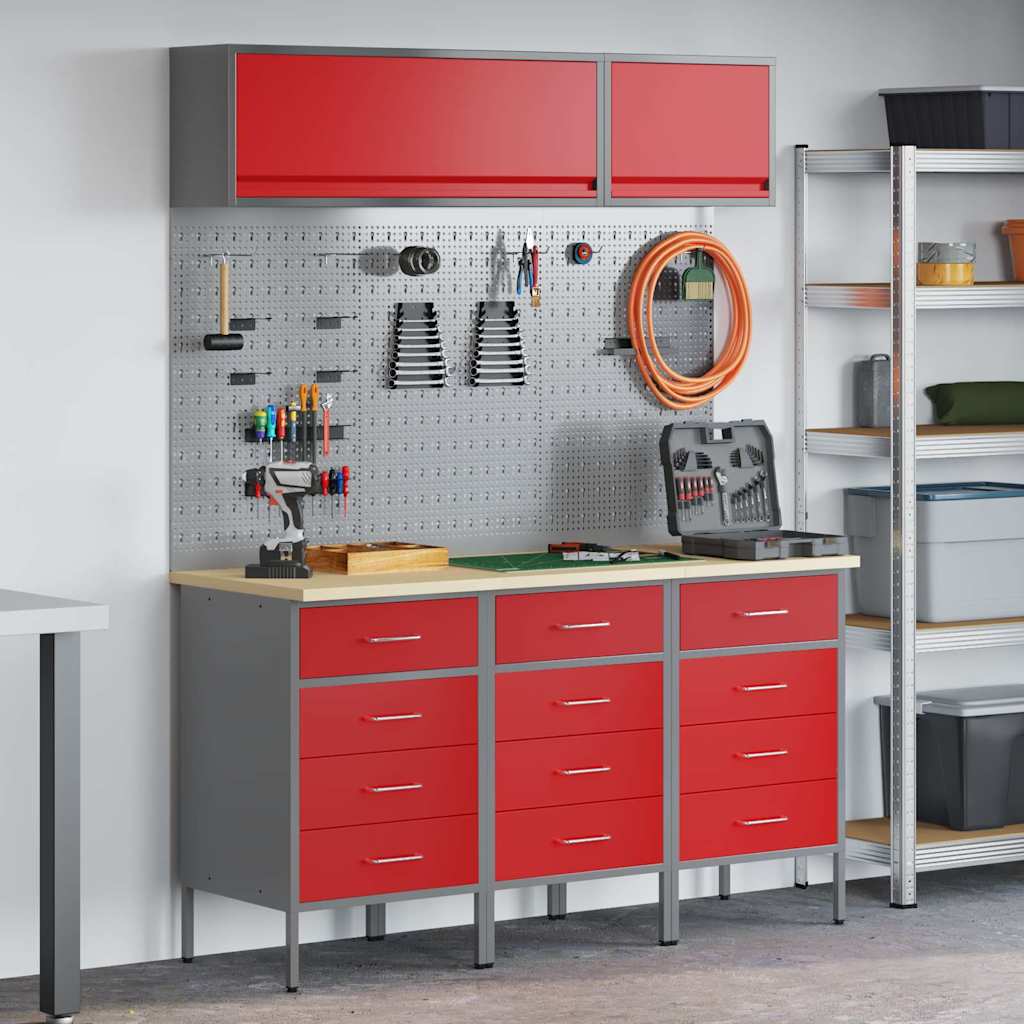 Work Cabinet Set 8 pcs Red Steel and Engineered Wood