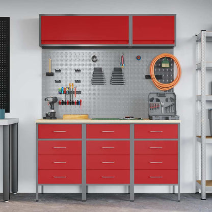 Work Cabinet Set 8 pcs Red Steel and Engineered Wood