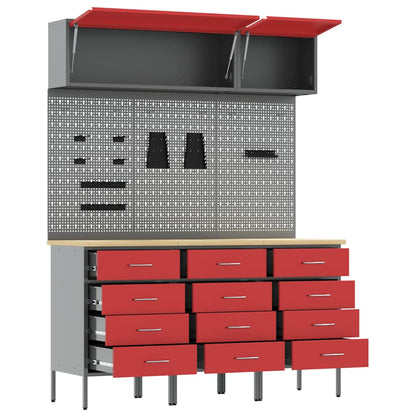 Work Cabinet Set 8 pcs Red Steel and Engineered Wood