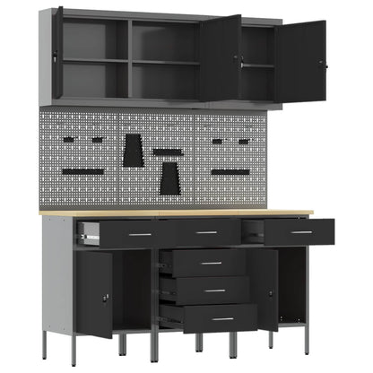 Work Cabinet 8 pcs Black and Grey Engineered Wood and Steel