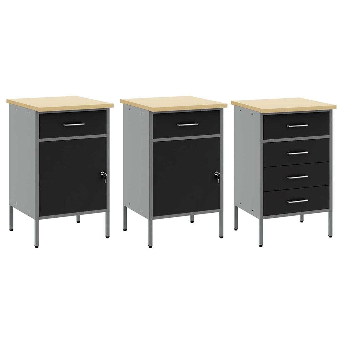 Work Cabinet 8 pcs Black and Grey Engineered Wood and Steel