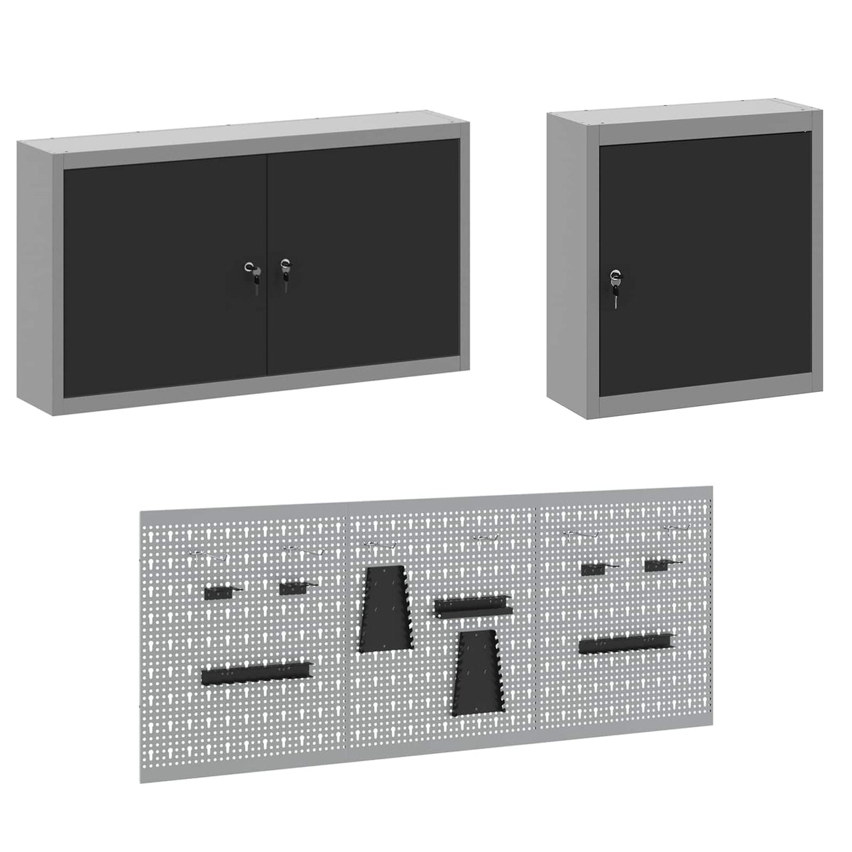 Work Cabinet 8 pcs Black and Grey Engineered Wood and Steel