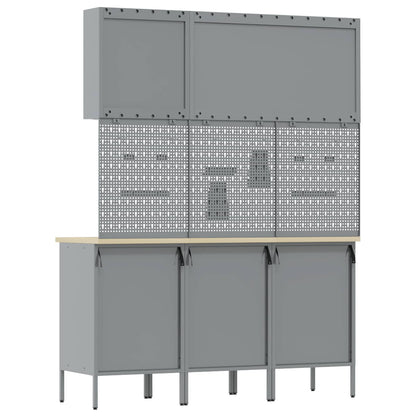 Work Cabinet 8 pcs Black and Grey Engineered Wood and Steel