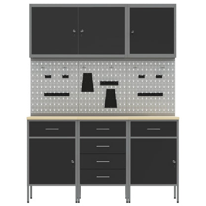 Work Cabinet 8 pcs Black and Grey Engineered Wood and Steel