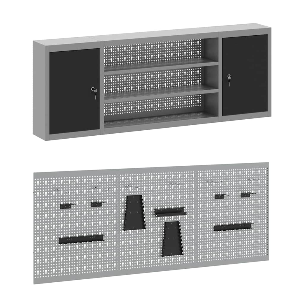 Work Bench with Drawer 7 pcs Black 150 x 55 x 200 cm Steel