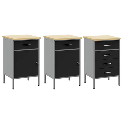 Work Cabinet with Drawer 7 pcs Black Engineered Wood and Steel