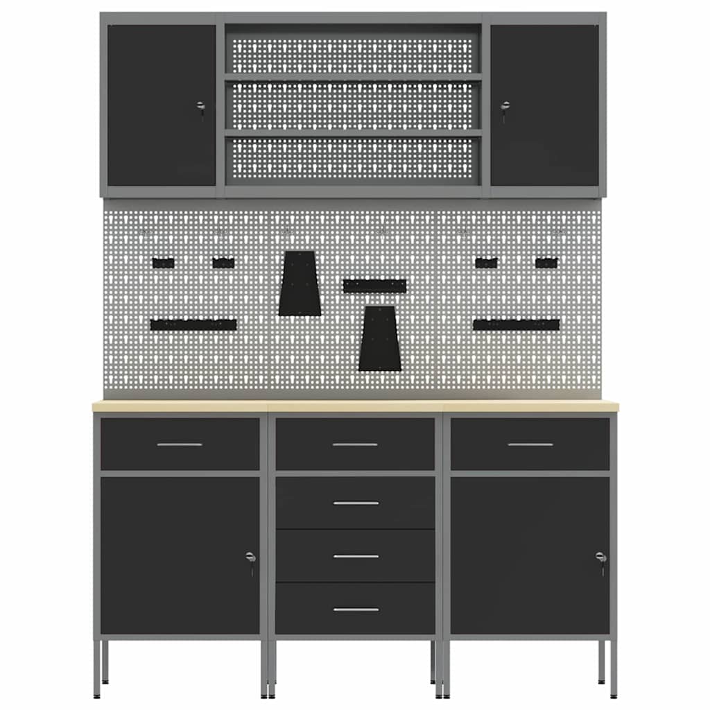 Work Bench with Drawer 7 pcs Black 150 x 55 x 200 cm Steel