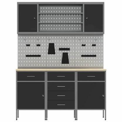 Work Bench with Drawer 7 pcs Black 150 x 55 x 200 cm Steel