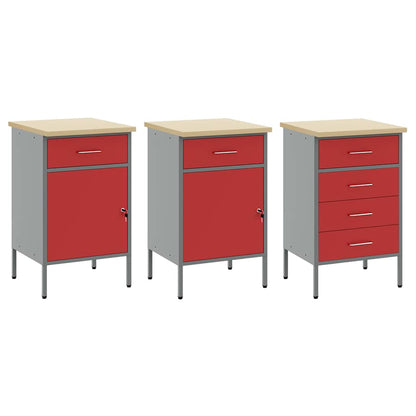 Work Cabinet 7 pcs Red and Grey Engineered Wood and Steel