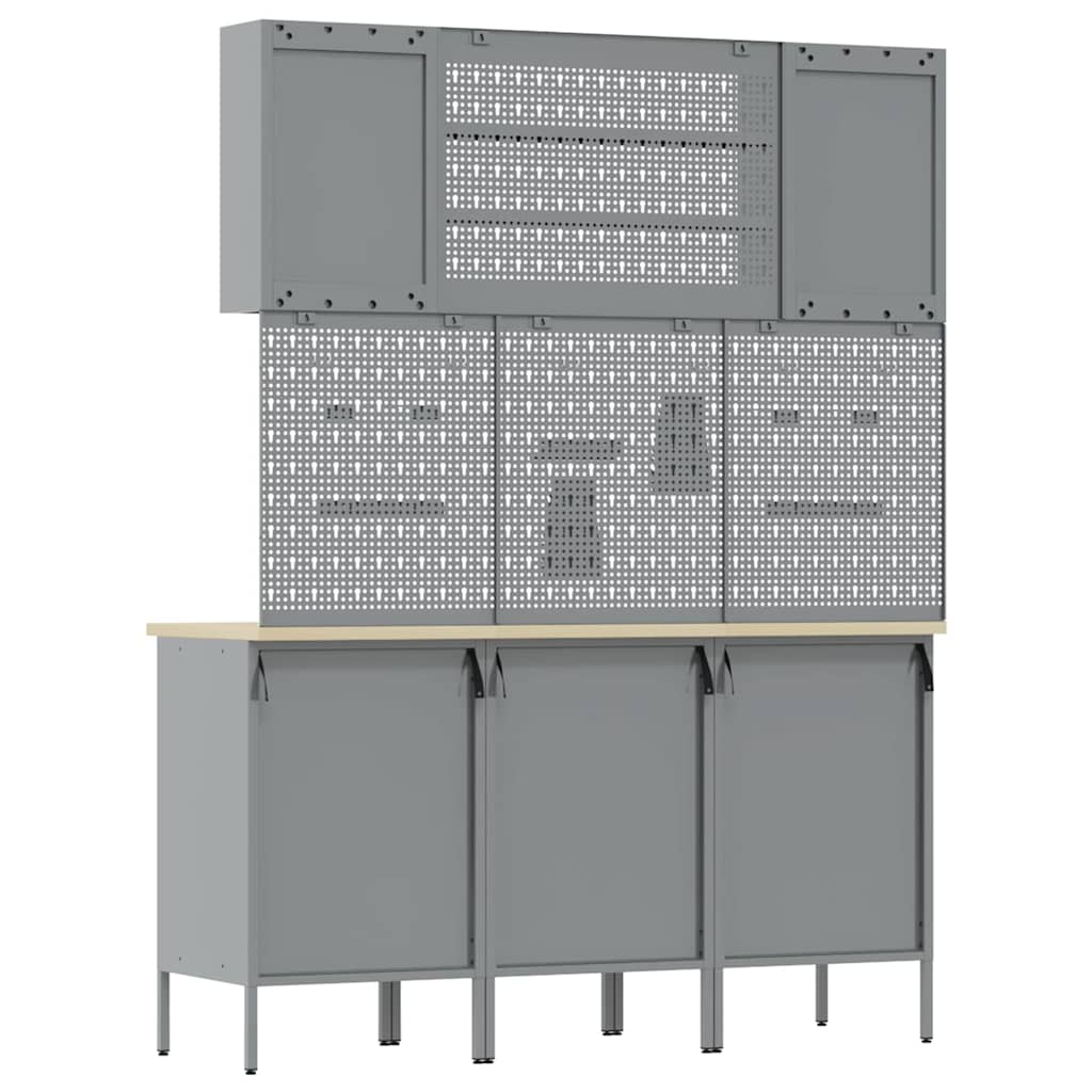 Work Cabinet 7 pcs Red and Grey Engineered Wood and Steel