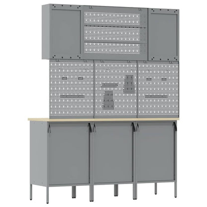 Work Cabinet 7 pcs Red and Grey Engineered Wood and Steel
