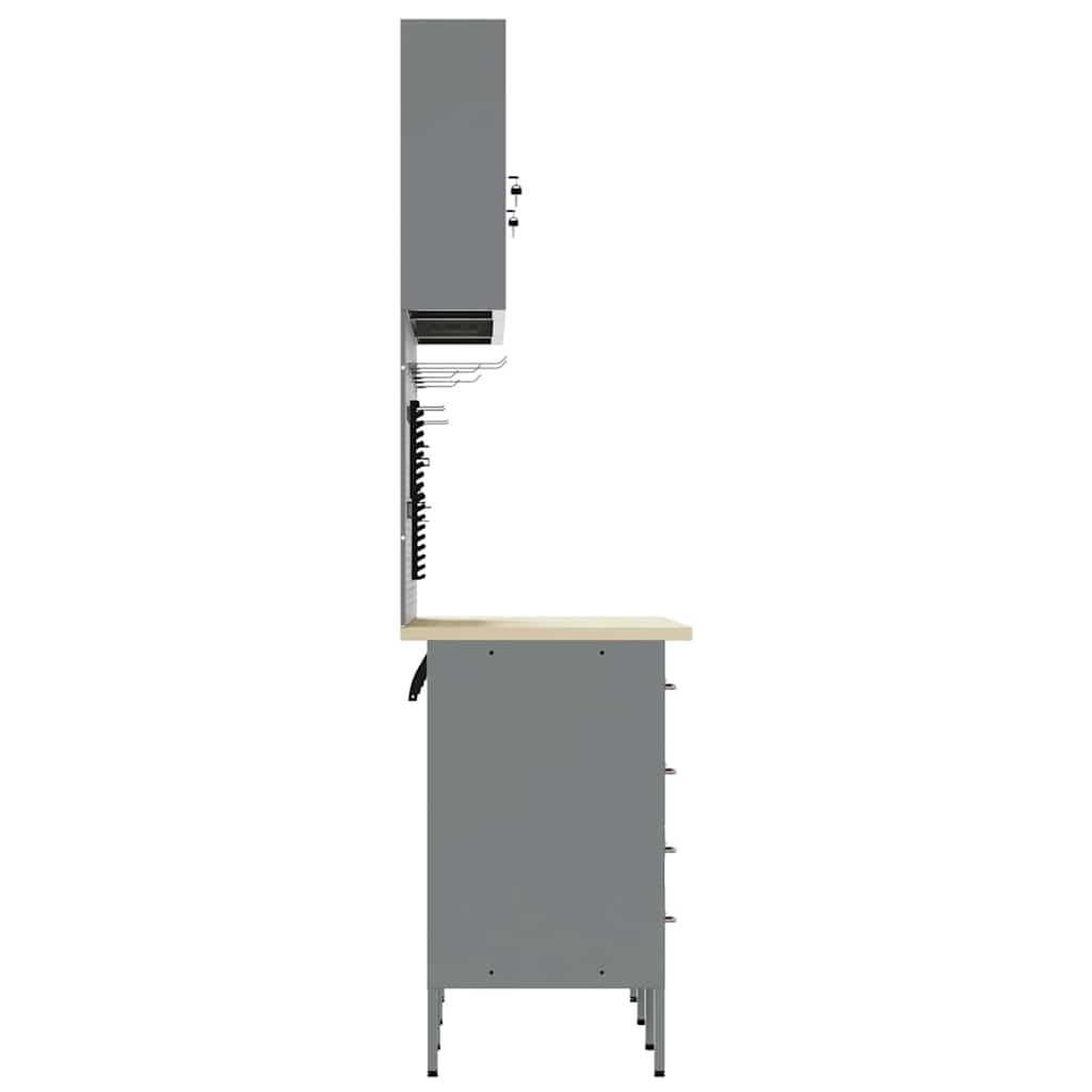Work Cabinet 7 pcs Red and Grey Engineered Wood and Steel