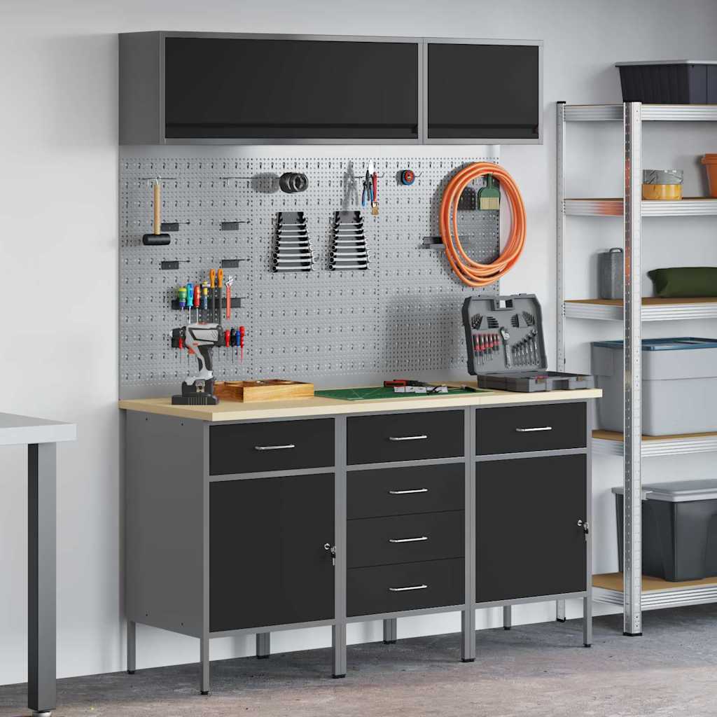 Work Cabinet Set 8 pcs Black Steel and Engineered Wood