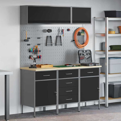 Work Cabinet Set 8 pcs Black Steel and Engineered Wood