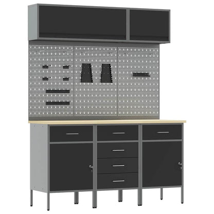 Work Cabinet Set 8 pcs Black Steel and Engineered Wood