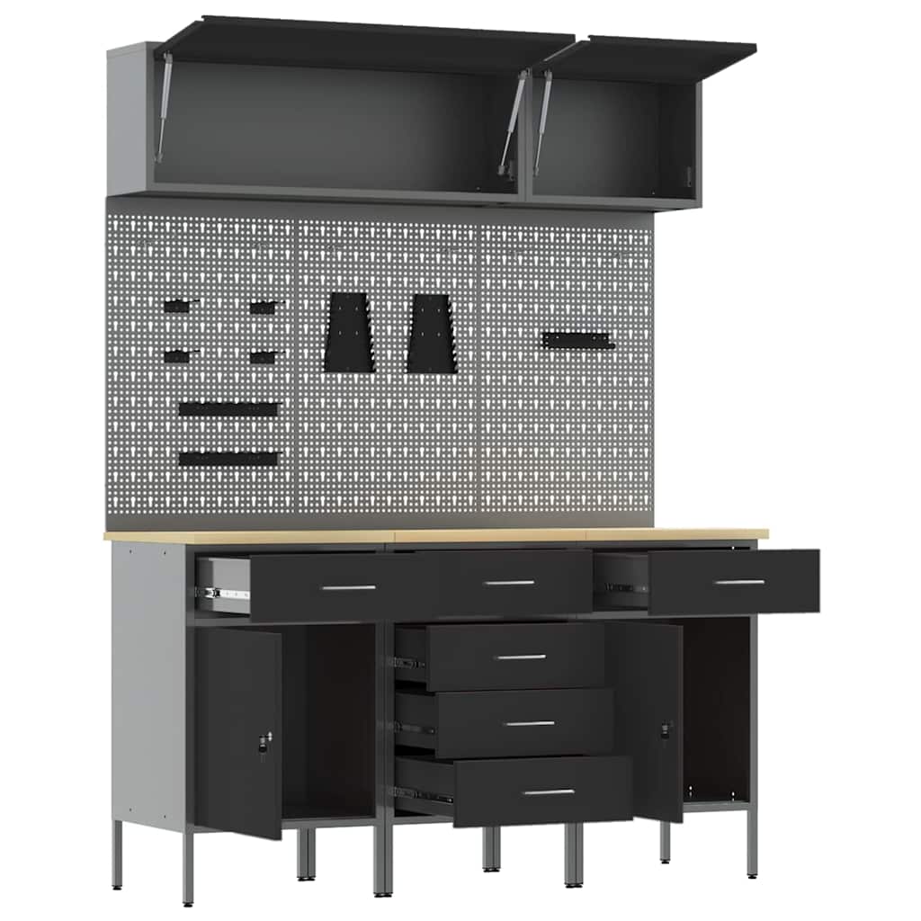 Work Cabinet Set 8 pcs Black Steel and Engineered Wood