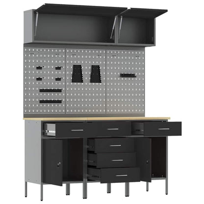 Work Cabinet Set 8 pcs Black Steel and Engineered Wood