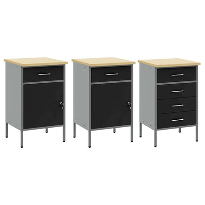 Work Cabinet Set 8 pcs Black Steel and Engineered Wood