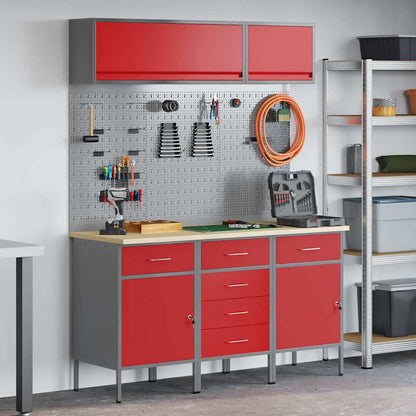 Work Cabinet Set 8 pcs Red Steel and Engineered Wood