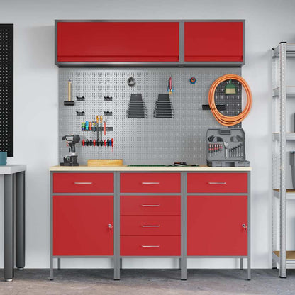 Work Cabinet Set 8 pcs Red Steel and Engineered Wood