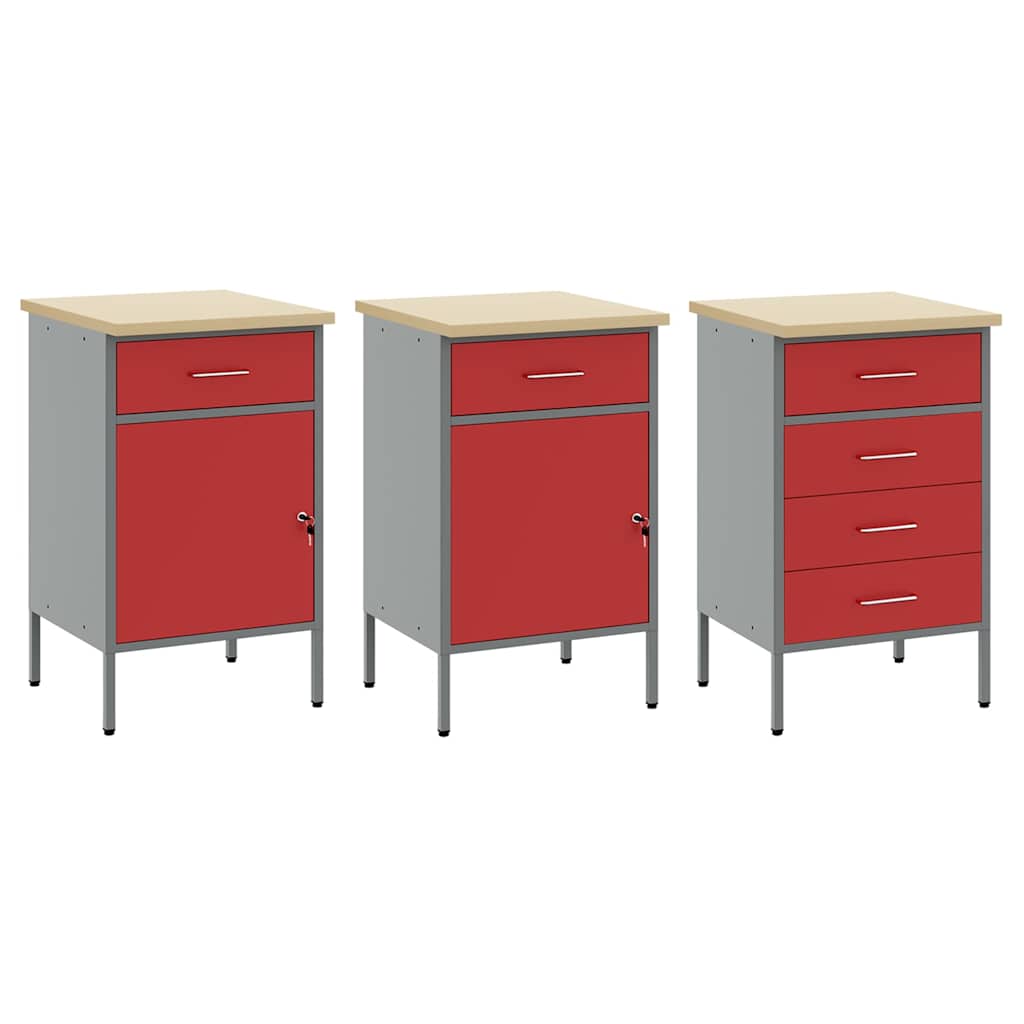 Work Cabinet Set 8 pcs Red Steel and Engineered Wood
