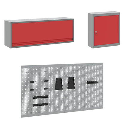 Work Cabinet Set 8 pcs Red Steel and Engineered Wood