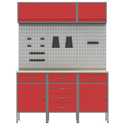 Work Cabinet Set 8 pcs Red Steel and Engineered Wood