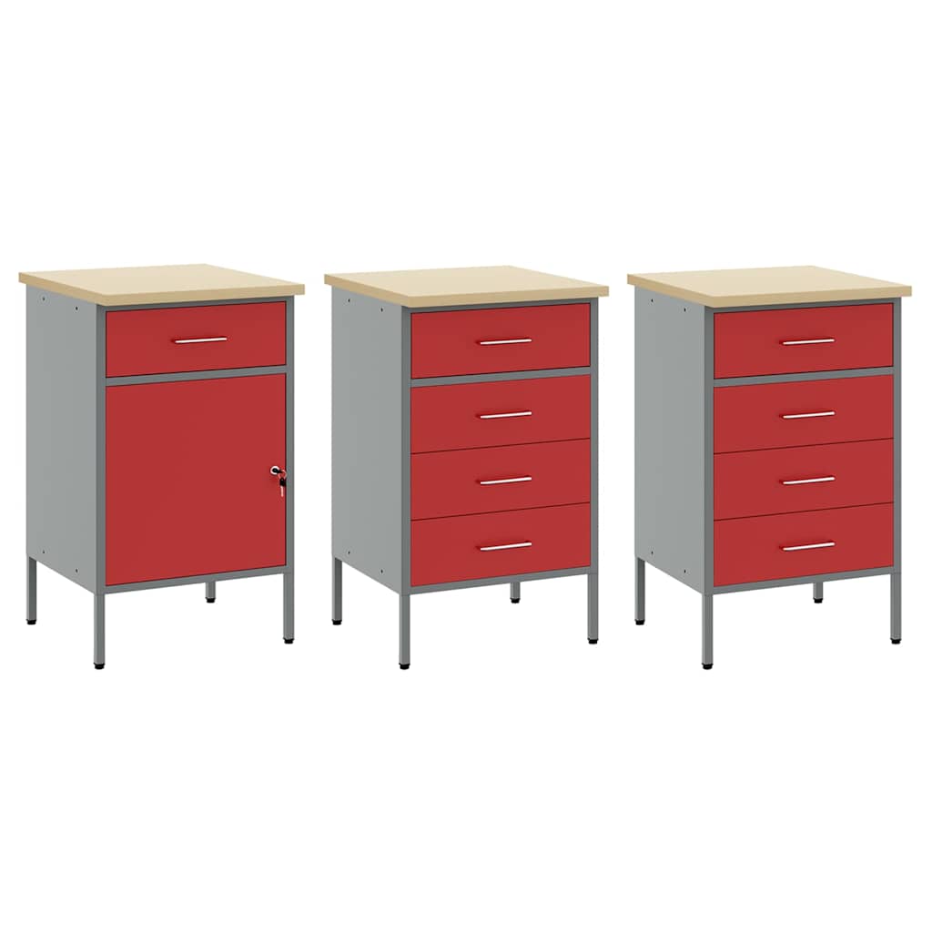 Work Cabinet 8 pcs Red and Grey Engineered Wood and Steel