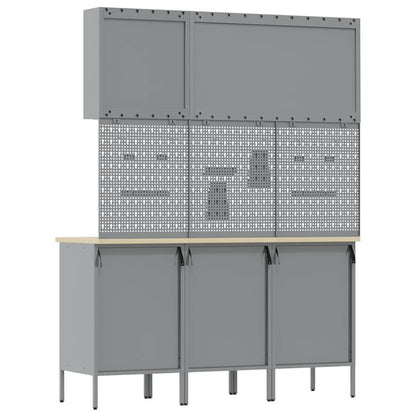 Work Cabinet 8 pcs Red and Grey Engineered Wood and Steel