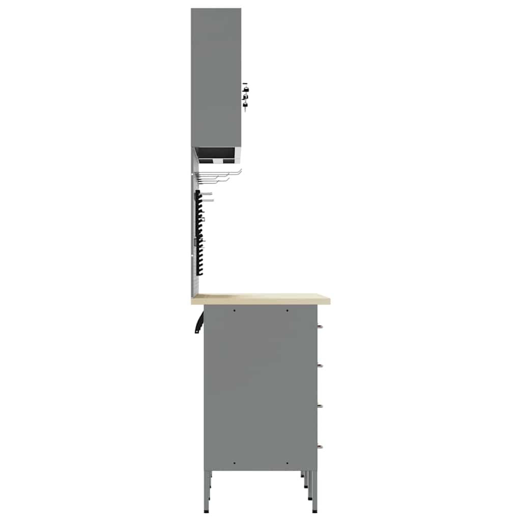 Work Cabinet 8 pcs Red and Grey Engineered Wood and Steel