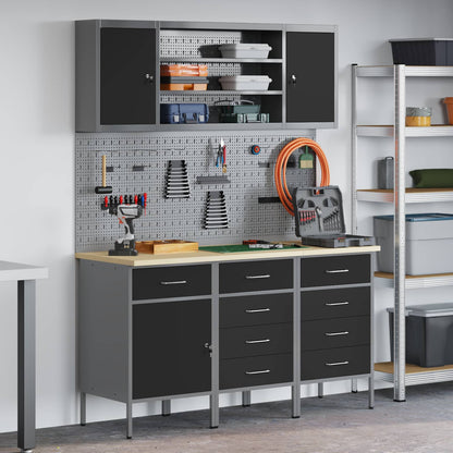 Work Cabinet 7 pcs Black and Grey Engineered Wood and Steel