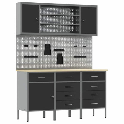 Work Cabinet with Drawer 7 pcs Black Engineered Wood and Steel