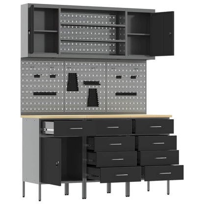 Work Cabinet with Drawer 7 pcs Black Engineered Wood and Steel