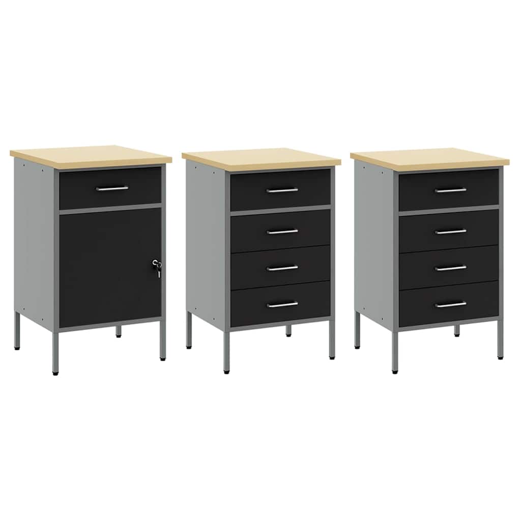 Work Cabinet with Drawer 7 pcs Black Engineered Wood and Steel
