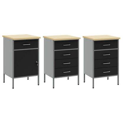 Work Cabinet with Drawer 7 pcs Black Engineered Wood and Steel